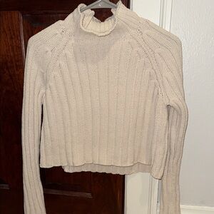 Women's Cream Ribbed Cropped Sweater